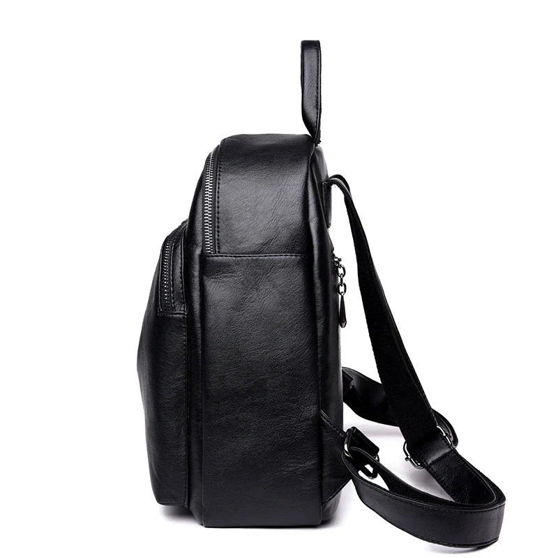 Stylish PU backpack in black, red, and blue colors with multiple compartments and adjustable straps for versatile and organized storage