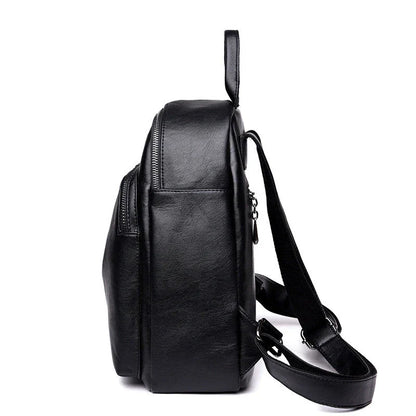 Stylish PU backpack in black, red, and blue colors with multiple compartments and adjustable straps for versatile and organized storage