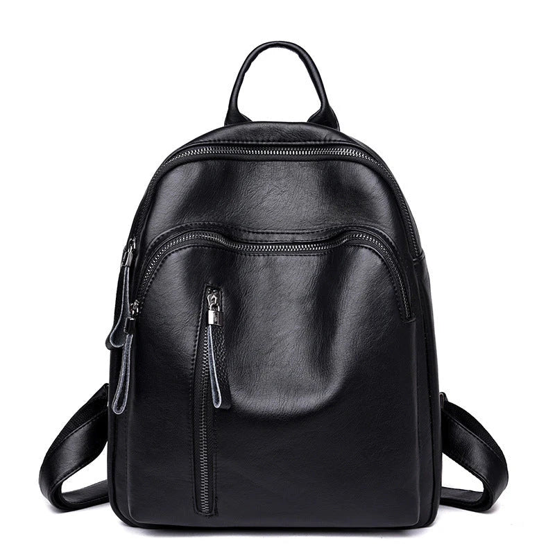 Stylish PU backpack in black, red, and blue colors with multiple compartments and adjustable straps for versatile and organized storage
