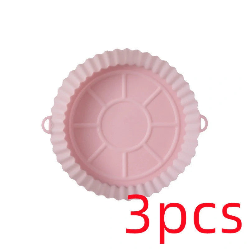 Round silicone baking tray mat for air fryer in various colours
