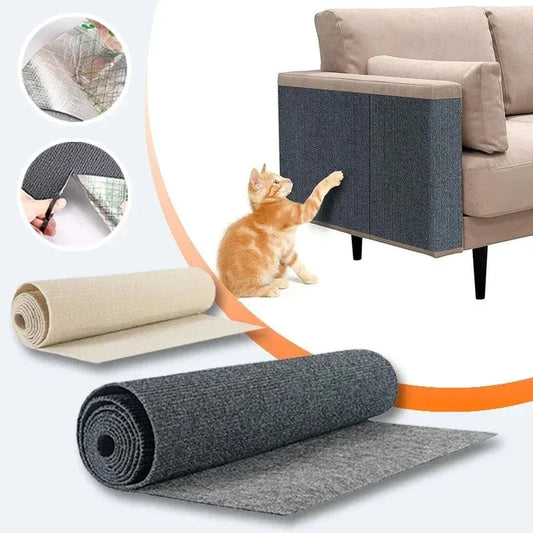 Versatile self-adhesive scratch pad with various color and size options, designed to protect furniture and satisfy a cat's natural scratching needs.