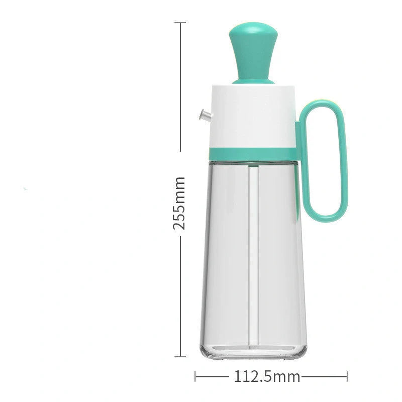 2-in-1 oil dispenser with silicone brush for BBQ and cooking, available in yellow, green, and brown