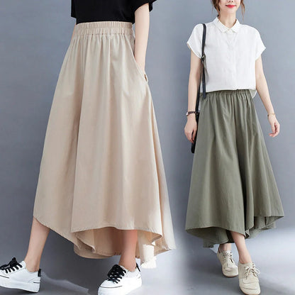 Stylish ladies' loose cropped trousers in various colours, including black, light green, blue, and apricot