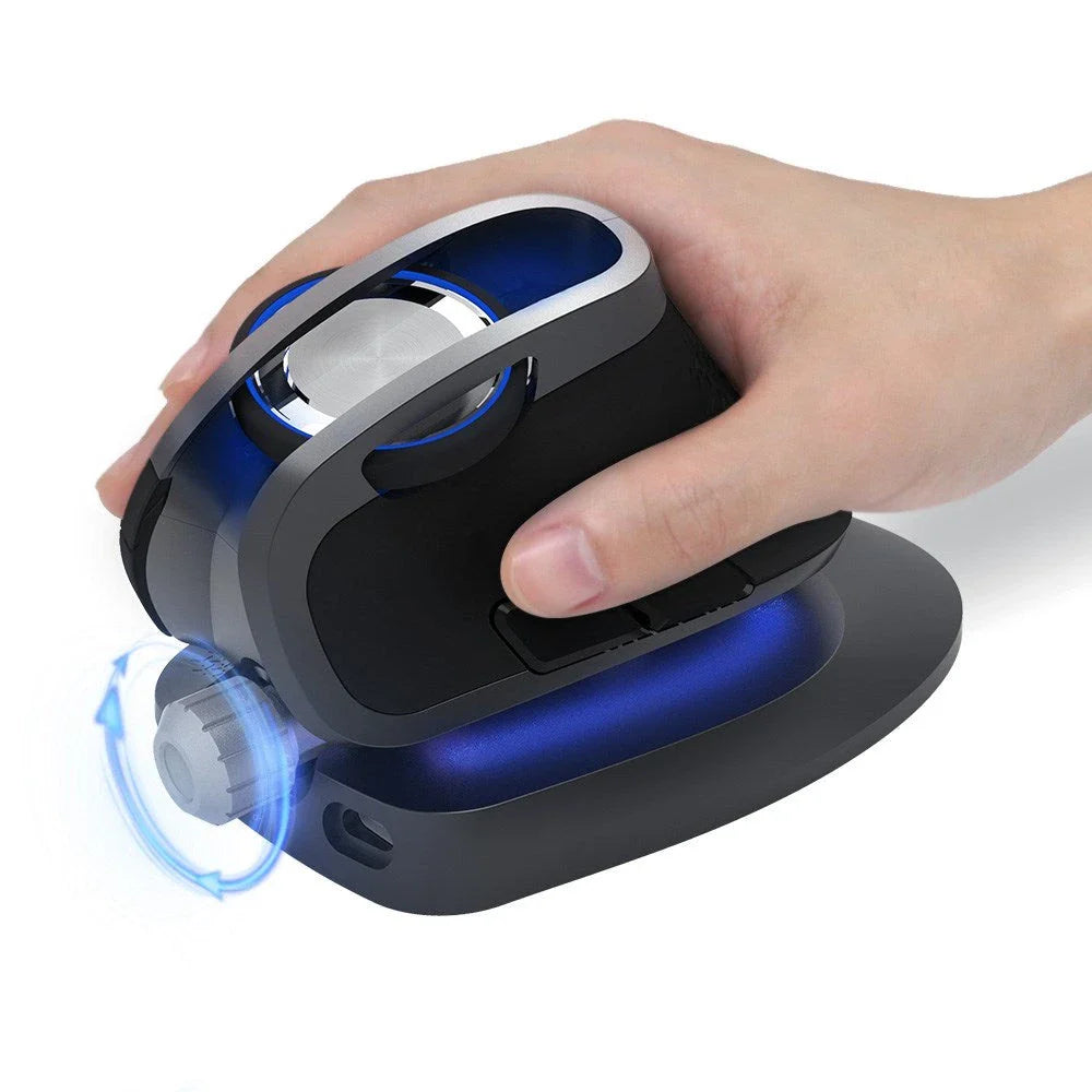 Ergonomic wireless vertical mouse with adjustable angle, high-precision sensor, and intuitive controls for enhanced productivity and comfort