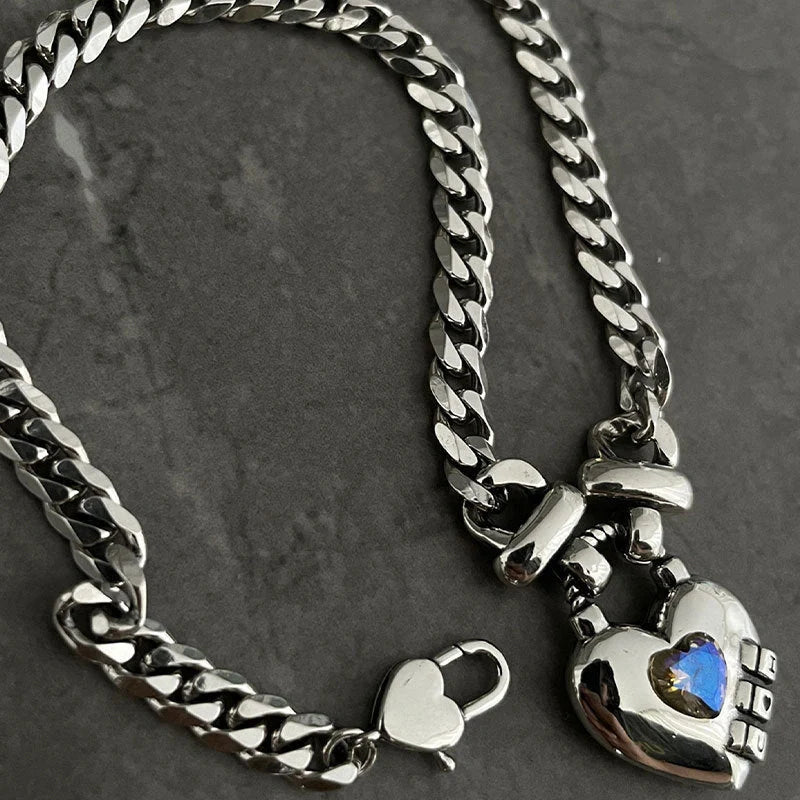 Heart Sweater Necklace in Thai silver with geometric heart design
