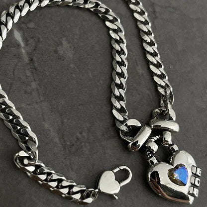 Heart Sweater Necklace in Thai silver with geometric heart design