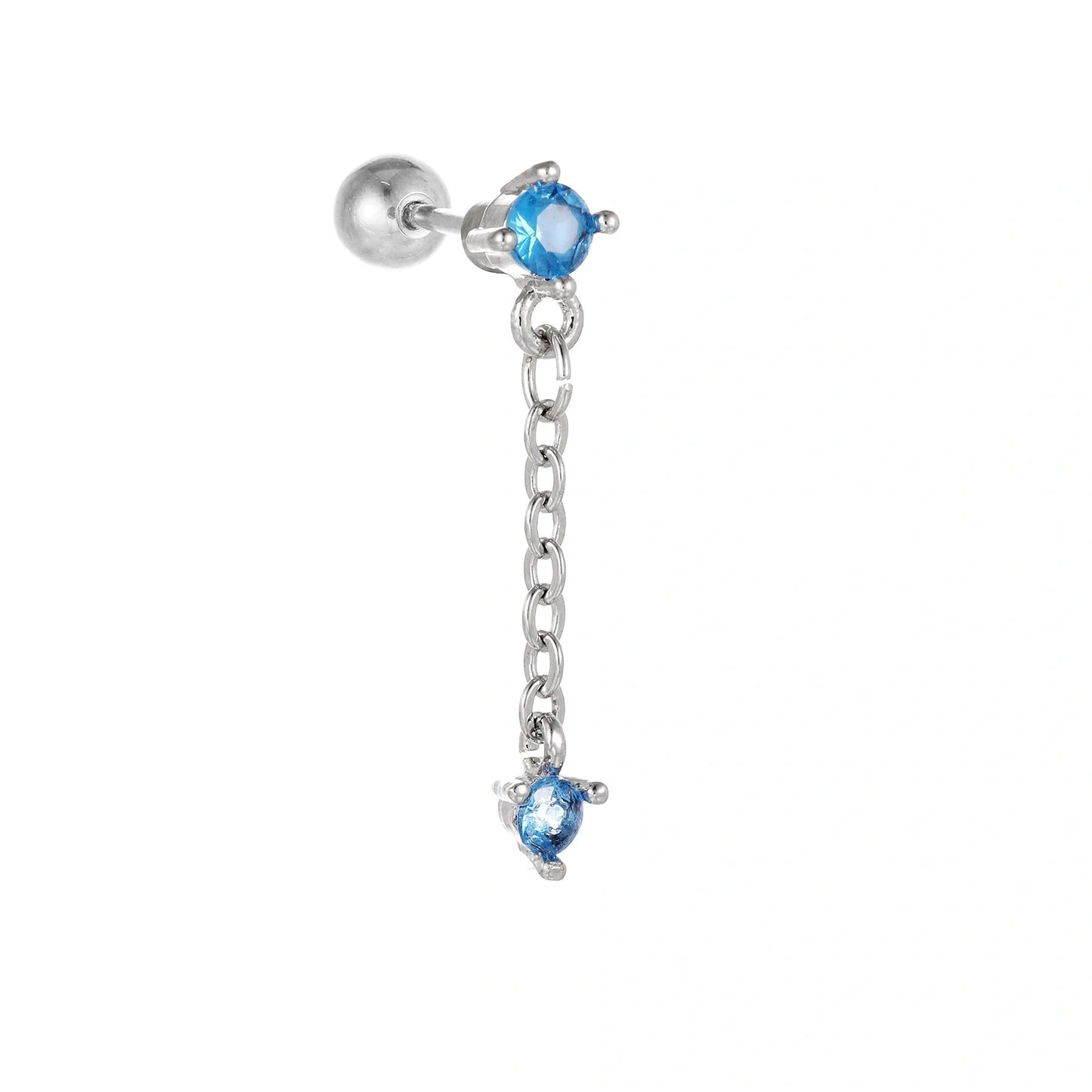 Star and Moon Cubic Zirconia Stainless Steel Cartilage Earring in gold and white K