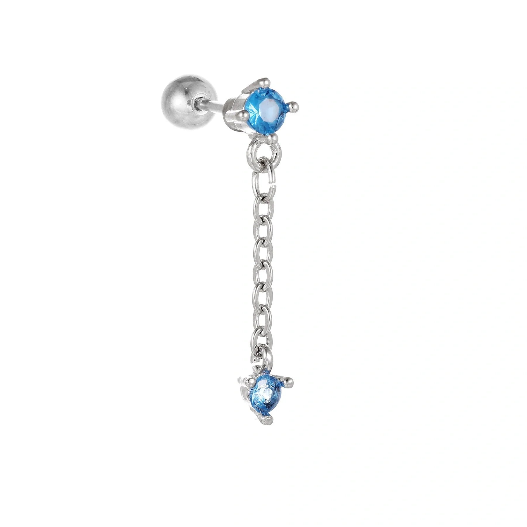 Star and Moon Cubic Zirconia Stainless Steel Cartilage Earring in gold and white K