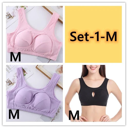 Supportive cotton sports bra with crossover design for lift and support, preventing sagging and bra lines