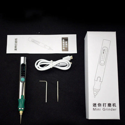 Rechargeable engraving pen with adjustable speed, mini grinder, and various accessories for personalization and crafting