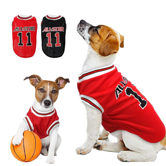 World Cup themed cotton dog vest in black and red for summer comfort