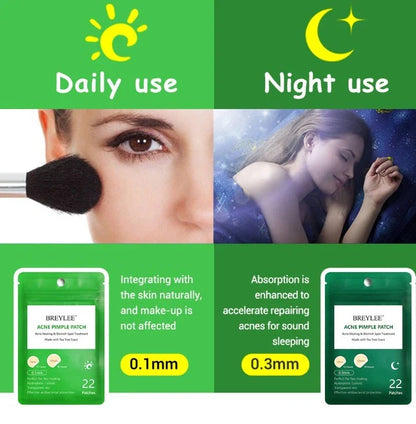 Discreet tea tree spot patches to fade acne marks and blemishes, with a transparent and ultra-thin design for natural-looking coverage.