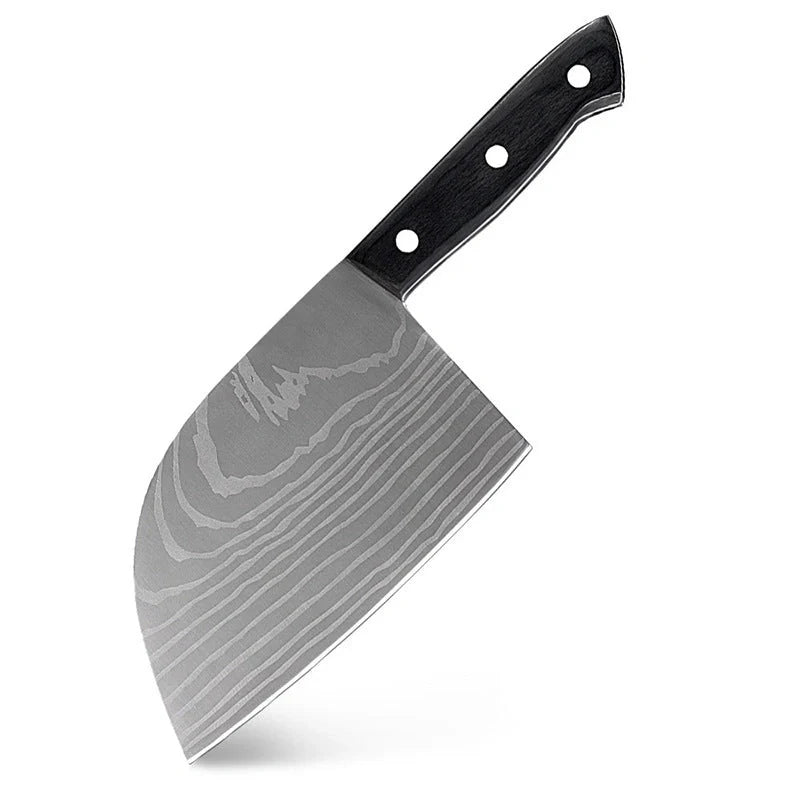 Hand-forged stainless steel butcher knife with wood handle for precision cooking