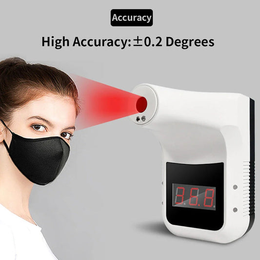 Wall-mounted contactless infrared thermometer with temperature display and fever warning