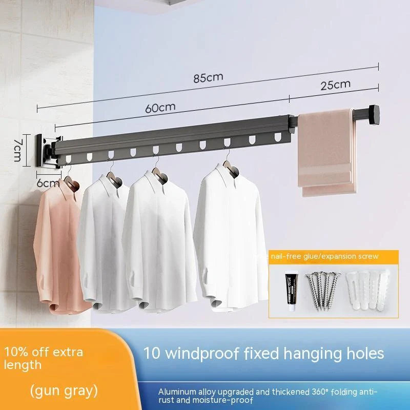 Aluminium suction cup folding clothes hanger with retractable drying rack for space-saving laundry drying