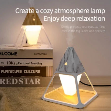 Portable USB air humidifier with night light in white, marble, and wood grain finishes