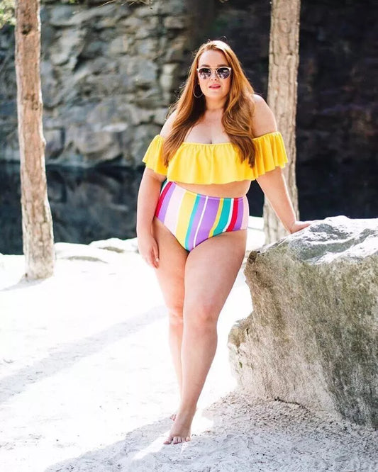 Women's plus size yellow swimsuit with flattering fit