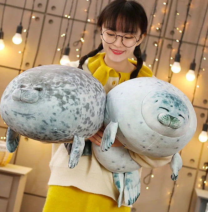 Large seal pillow doll plush toy in white or grey, sizes 30cm to 80cm