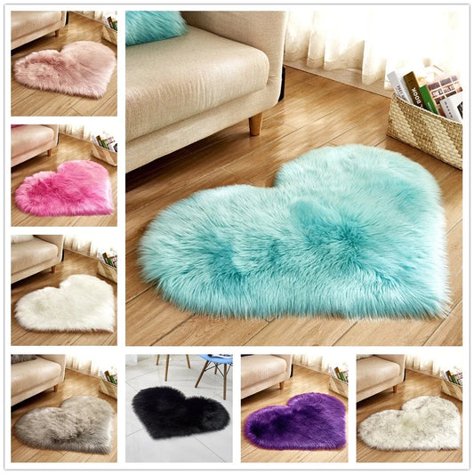 Luxury heart-shaped plush carpet in various colours and sizes, featuring a soft, non-slip design for comfortable home decor