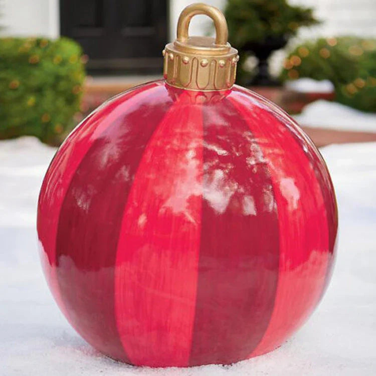 Inflatable Christmas baubles in various festive designs for outdoor holiday decoration
