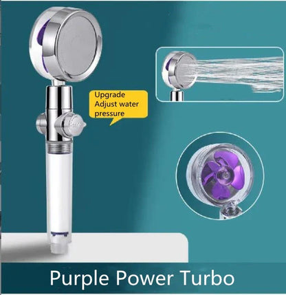 360-degree rotating high-pressure shower head with built-in fan and adjustable water spray