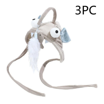 Adjustable head wearing feather funny cat stick toy for indoor play