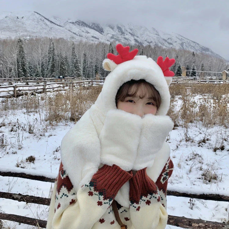 Cozy knit hat, scarf, and glove set in three color options for winter weather protection and style