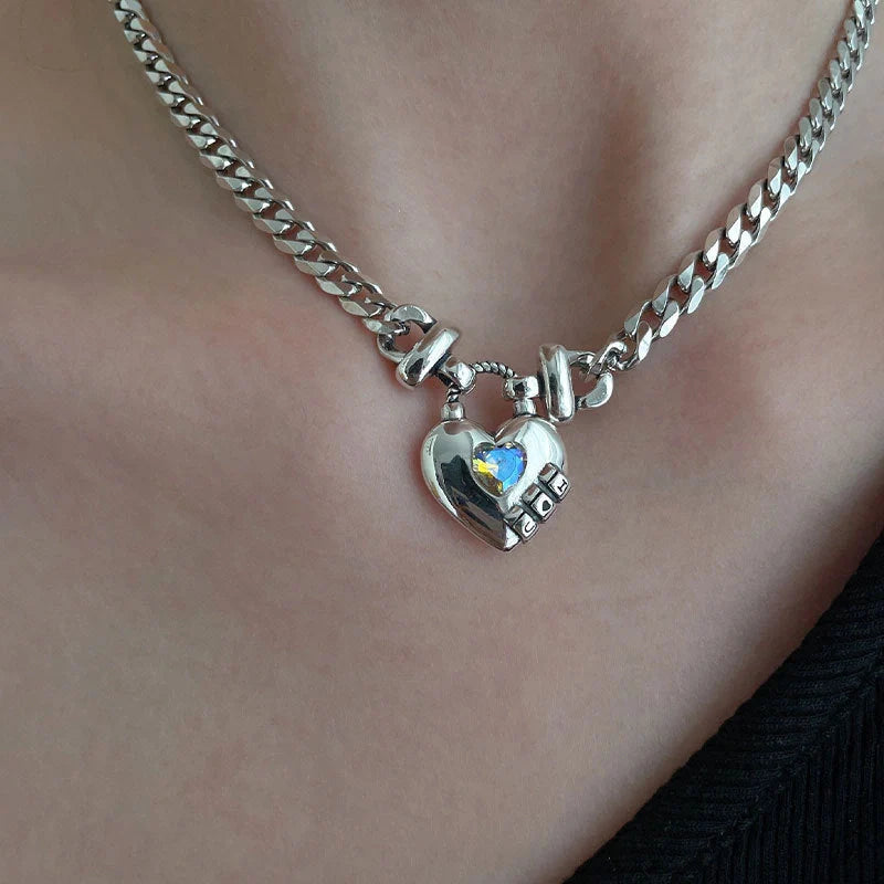Heart Sweater Necklace in Thai silver with geometric heart design