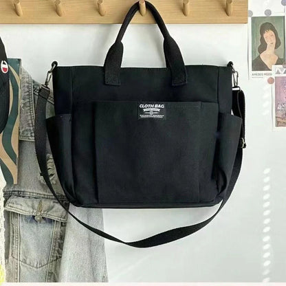 Stylish Spacious Canvas Shoulder Bag for daily commute in khaki, black, beige, and black corduroy style