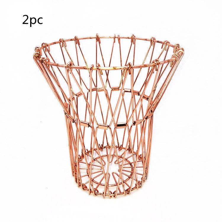 Stainless steel foldable fruit tray with copper finish for kitchen storage