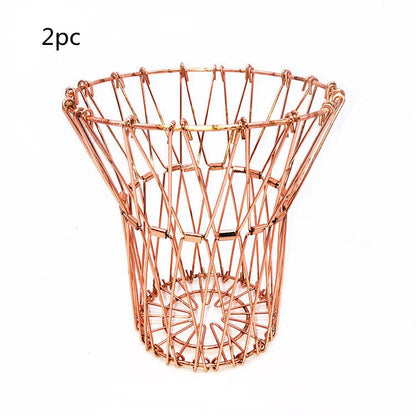 Stainless steel foldable fruit tray with copper finish for kitchen storage