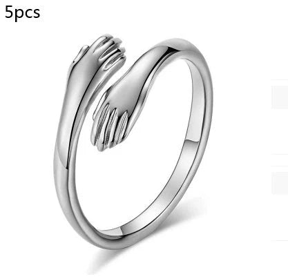Adjustable Alloy Hands Hug Ring in silver and gold, stylish unisex jewelry