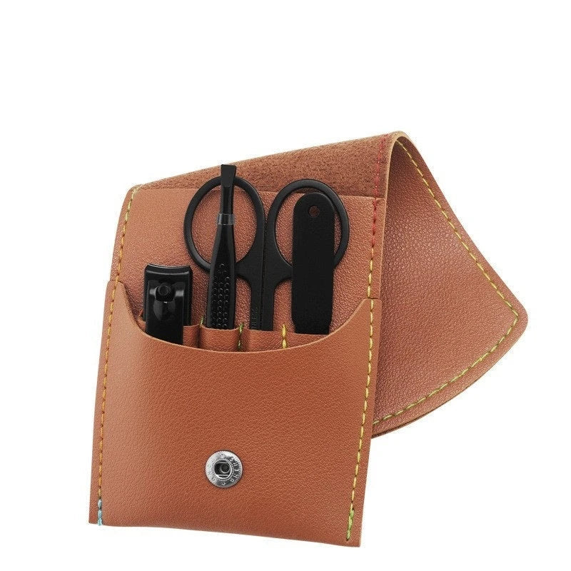 A 16-piece premium manicure and pedicure set with stainless steel tools and a stylish leather case