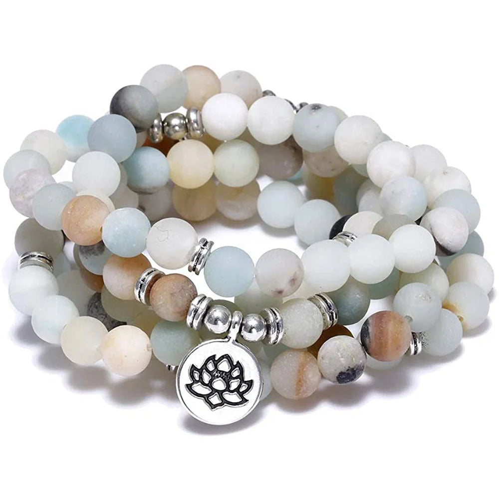 Premium handcrafted meditation bracelet with genuine Tiger's Eye stones, 108 beads, and a lotus charm