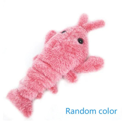 USB-rechargeable jumping lobster plush toy for cats with three tail-swinging modes and durable design