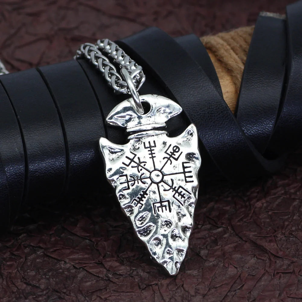 Alloy compass pendant necklace with twisted piece chain in silver and ancient tin finishes