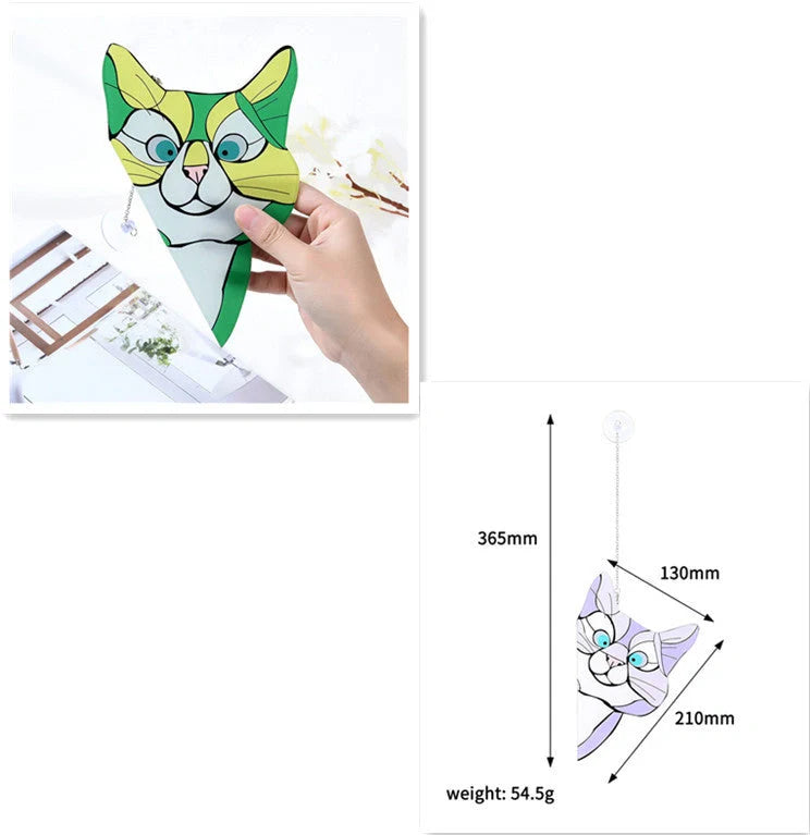 Colourful stained glass cat window hanger decoration, reusable PVC sticker
