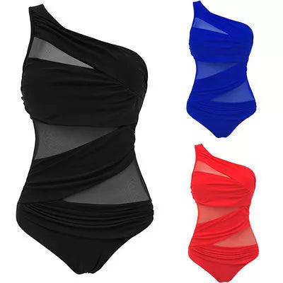 Women's plus size one-piece swimsuit with chest pad in solid colours