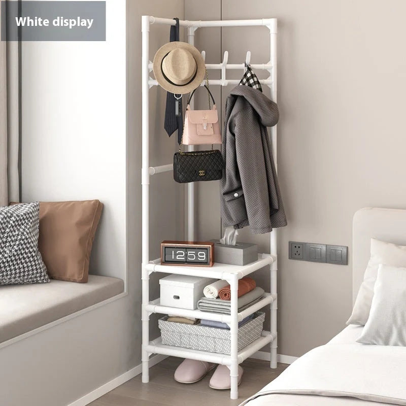 Corner Coat Rack Multi-layer Assembly in black and white finishes with 10 hooks