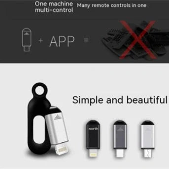 Premium aluminium infrared remote control for smartphones in black, silvery, and tarnish colours