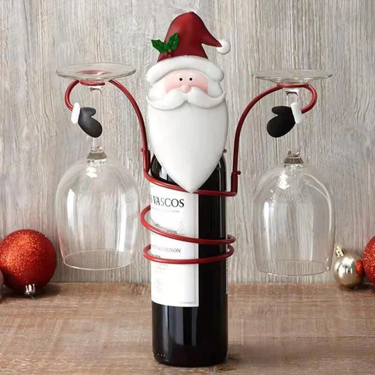 Christmas wine glass holder with festive face and removable arms, 11x11x23cm