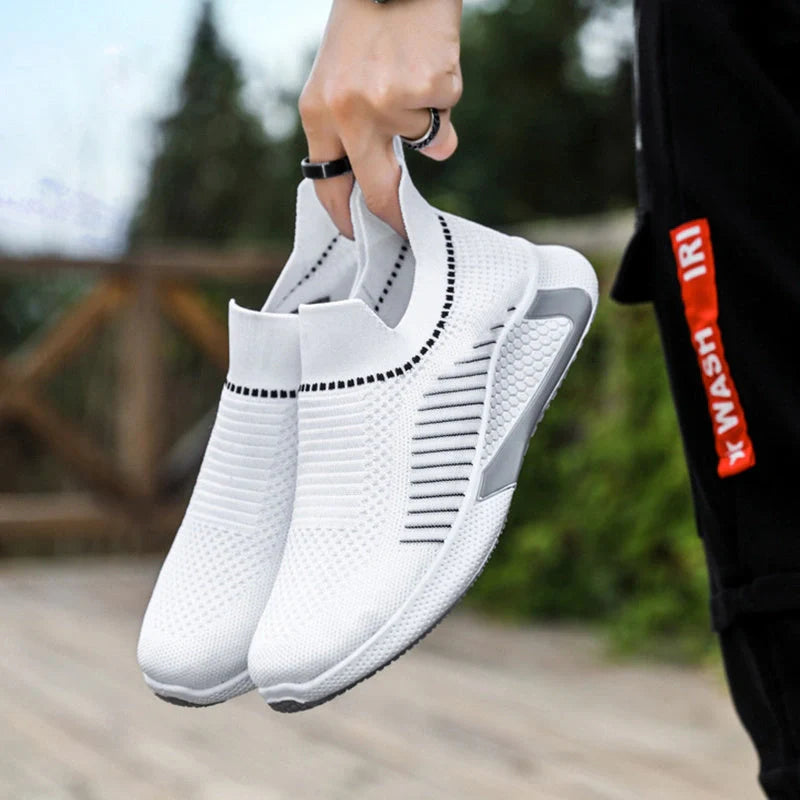 Men's breathable mesh sock shoes with striped design for outdoor activities