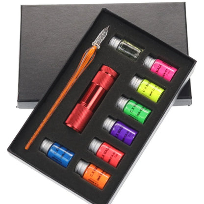 Fluorescent fountain pen dip ink set with eight glow-in-the-dark colours