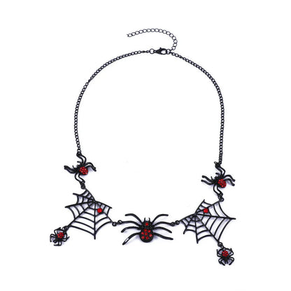 Spooky spider and spider web clavicle necklace, a must-have Halloween fashion accessory with adjustable length and captivating design.