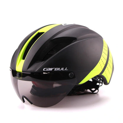 Aero cycling helmet with magnetic lens and adjustable fit for competitive cyclists