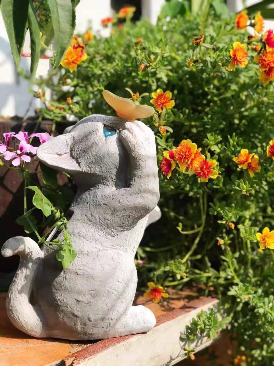 Creative resin cat solar sculpture ornaments for garden decoration