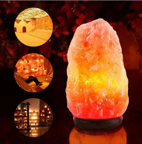 Natural rose crystal salt lamp with warm glow for home decor