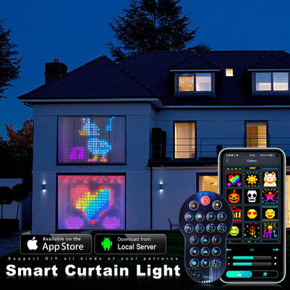 Smart LED RGB Curtain String Lights with Bluetooth control and waterproof design