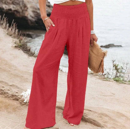 Women's stylish cotton linen wide leg trousers in various colours