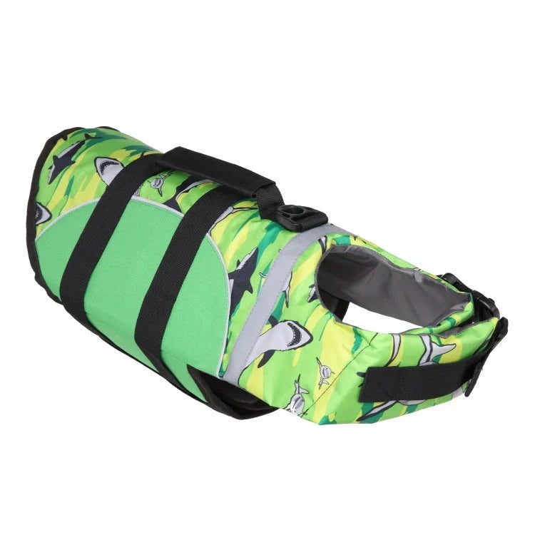 Adjustable mermaid shark design dog life vest for safe swimming, sizes XS to XL